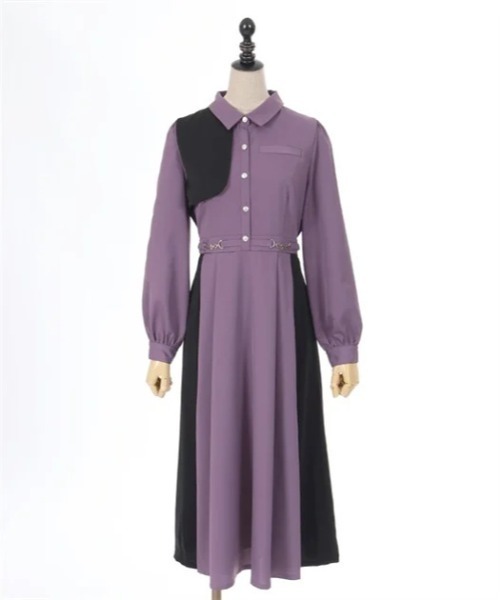 axes femme POETIQUE（アクシーズファムポエティック）の「チェーン付バイカラーワンピース（ワンピース・レディース・ブルーグリーン/ブラック/パープル・MEDIUM）」の10枚目の写真