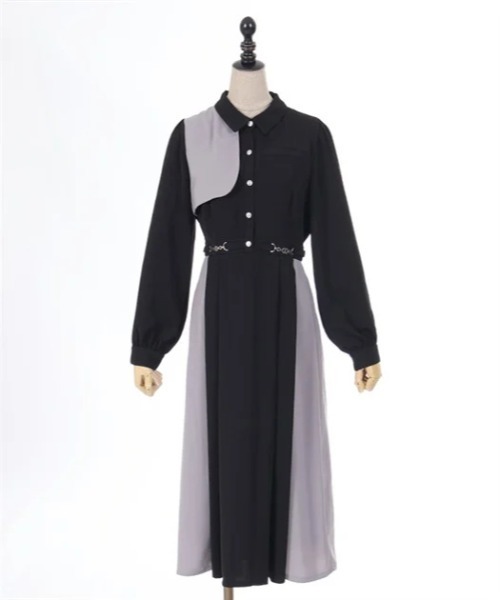 axes femme POETIQUE（アクシーズファムポエティック）の「チェーン付バイカラーワンピース（ワンピース・レディース・ブルーグリーン/ブラック/パープル・MEDIUM）」の18枚目の写真