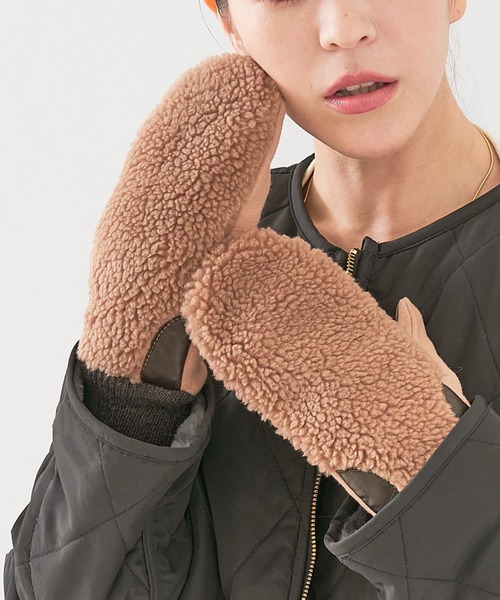 collex（コレックス）の「【福田手袋】【タッチパネル対応】ボアミトングローブ（手袋・レディース・ベージュ/チャコールグレー/ブラック/アイボリー・フリー）」の4枚目の写真