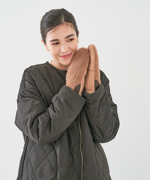 collex（コレックス）の「【福田手袋】【タッチパネル対応】ボアミトングローブ（手袋・レディース・ベージュ/チャコールグレー/ブラック/アイボリー・フリー）」の12枚目の写真