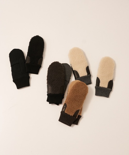 collex（コレックス）の「【福田手袋】【タッチパネル対応】ボアミトングローブ（手袋・レディース・ベージュ/チャコールグレー/ブラック/アイボリー・フリー）」の15枚目の写真