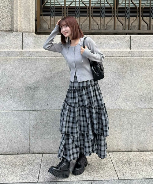 clear（クリア）の「肩リボンニットカーディガン[細見え　大人カジュアル] ≪2024AW新作≫（ニット/セーター・レディース・アイボリー/ブラウン/グレー/ブラック/サックスブルー・F）」の14枚目の写真