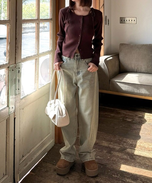 clear（クリア）の「肩リボンニットカーディガン[細見え　大人カジュアル] ≪2024AW新作≫（ニット/セーター・レディース・アイボリー/ブラウン/グレー/ブラック/サックスブルー・F）」の15枚目の写真