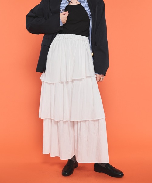 Shelly island(シェリーアイランド)の「ティアードスカート(スカート・レディース・ホワイト/ブラック・FREE)」の9枚目の写真