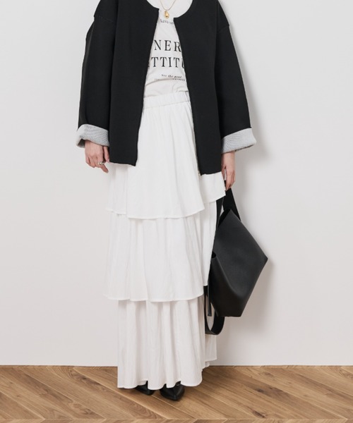 Shelly island(シェリーアイランド)の「ティアードスカート(スカート・レディース・ホワイト/ブラック・FREE)」の4枚目の写真