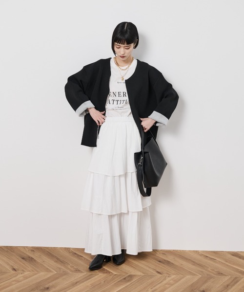 Shelly island(シェリーアイランド)の「ティアードスカート(スカート・レディース・ホワイト/ブラック・FREE)」の7枚目の写真