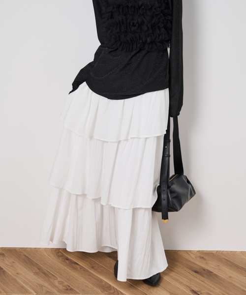 Shelly island(シェリーアイランド)の「ティアードスカート(スカート・レディース・ホワイト/ブラック・FREE)」の6枚目の写真