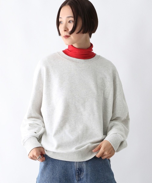 LEPSIM(レプシィム)の「パッチワークロゴプルオーバー 252922(スウェット・レディース・杢グレー/チャコールグレー/レッド・FREE)」の3枚目の写真