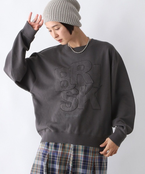 LEPSIM(レプシィム)の「パッチワークロゴプルオーバー 252922(スウェット・レディース・杢グレー/チャコールグレー/レッド・FREE)」の11枚目の写真