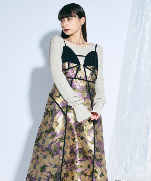 14★新品タグ付き★ LE’RURE ギャザーブラウス＆Iラインキャミドレス セール】Piping line ジャガードキャミドレス（ワンピース