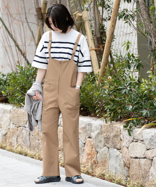 セール】製品染めジップデザインサロペット（サロペット