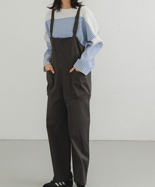 セール】製品染めジップデザインサロペット（サロペット