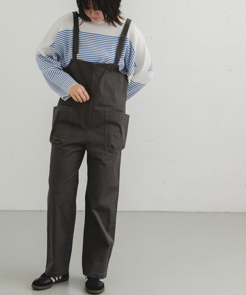 セール】製品染めジップデザインサロペット（サロペット