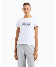 【エンポリオ アルマーニ EA7】Logo Series クルーネックTシャツ ストレッチコットン スパンコールロゴ