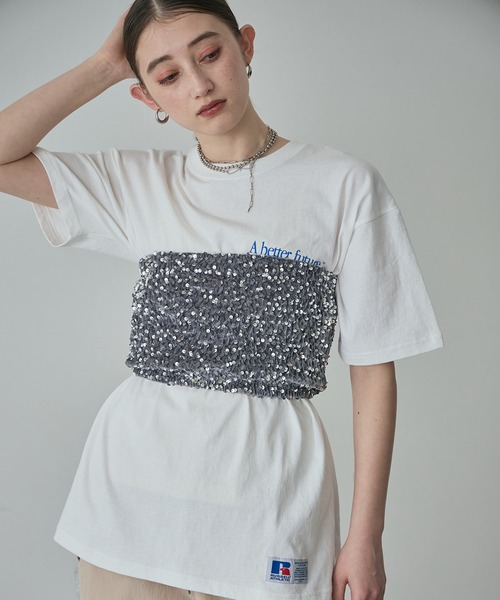 ROSEBUD CREOLME バイカラーレースチュニック トップスローズバッド CREOLME（クレオルム）の「(CREOLME)バイカラーレースチュニック