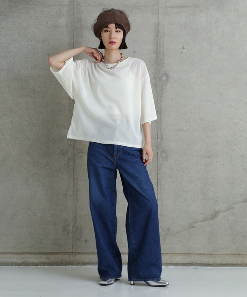 CHIGNON(シニヨン)の「(CHUGNON)ベロアメッシュTシャツ(Tシャツ/カットソー・レディース・ホワイト/ブラウン・ONE SIZE)」の3枚目の写真