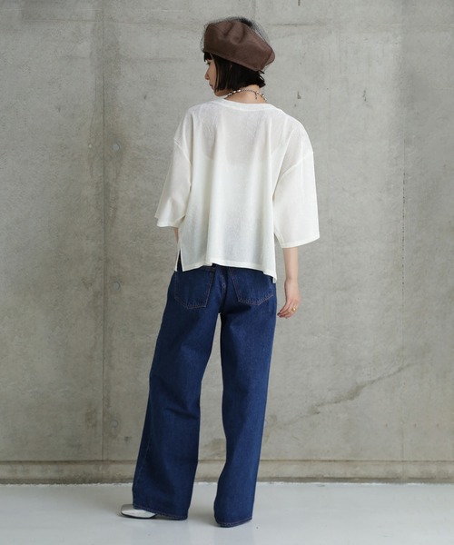 CHIGNON(シニヨン)の「(CHUGNON)ベロアメッシュTシャツ(Tシャツ/カットソー・レディース・ホワイト/ブラウン・ONE SIZE)」の5枚目の写真