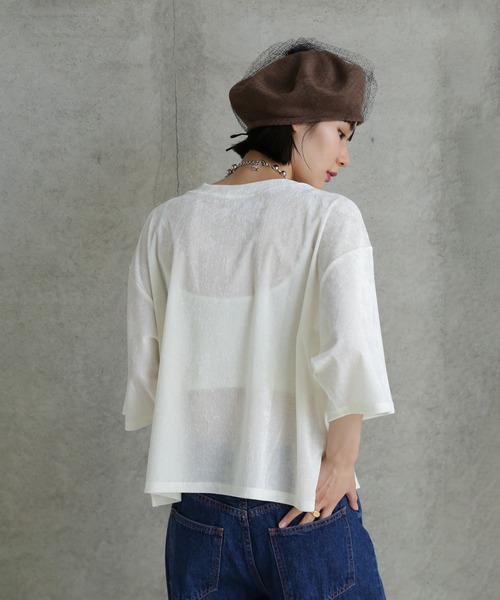 CHIGNON(シニヨン)の「(CHUGNON)ベロアメッシュTシャツ(Tシャツ/カットソー・レディース・ホワイト/ブラウン・ONE SIZE)」の8枚目の写真