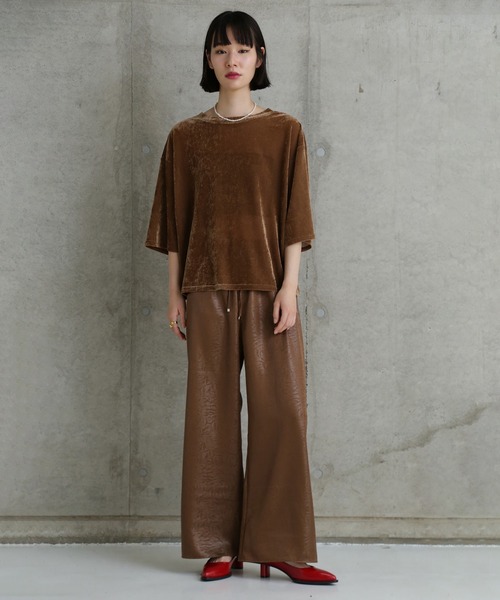 CHIGNON(シニヨン)の「(CHUGNON)ベロアメッシュTシャツ(Tシャツ/カットソー・レディース・ホワイト/ブラウン・ONE SIZE)」の11枚目の写真