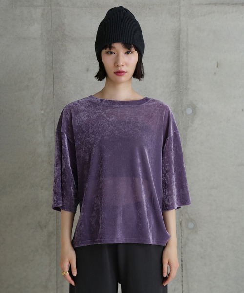 CHIGNON(シニヨン)の「(CHUGNON)ベロアメッシュTシャツ(Tシャツ/カットソー・レディース・ホワイト/ブラウン・ONE SIZE)」の22枚目の写真