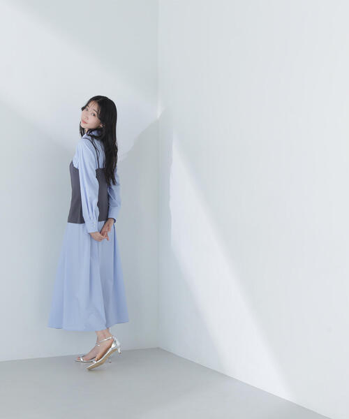NATURAL BEAUTY BASIC（ナチュラルビューティーベーシック）の「◇ビスチェレイヤードシャツワンピース（シャツワンピース・レディース・グレー系その他/ブルー・MEDIUM/SMALL/P/S）」の21枚目の写真