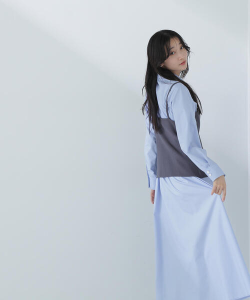 NATURAL BEAUTY BASIC（ナチュラルビューティーベーシック）の「◇ビスチェレイヤードシャツワンピース（シャツワンピース・レディース・グレー系その他/ブルー・MEDIUM/SMALL/P/S）」の4枚目の写真