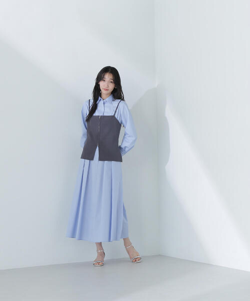 NATURAL BEAUTY BASIC（ナチュラルビューティーベーシック）の「◇ビスチェレイヤードシャツワンピース（シャツワンピース・レディース・グレー系その他/ブルー・MEDIUM/SMALL/P/S）」の5枚目の写真