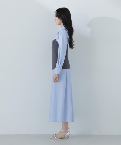 NATURAL BEAUTY BASIC（ナチュラルビューティーベーシック）の「◇ビスチェレイヤードシャツワンピース（シャツワンピース・レディース・グレー系その他/ブルー・MEDIUM/SMALL/P/S）」の6枚目の写真