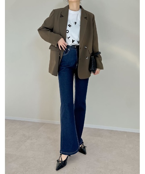 Re:EDIT（リエディ）の「[2025SS COLLECTION][低身長/高身長サイズ有][美脚見えシルエット]ストレッチデニムキックフレアパンツ（デニムパンツ・レディース・ブラック系その他/ブルー/ネイビー/ブルー系その他・SHORT/SMALL/MEDIUM/TALL/LARGE）」の15枚目の写真