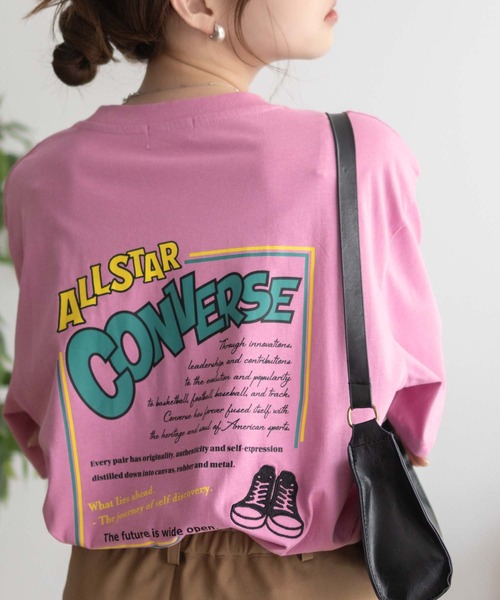 CONVERSE(コンバース)の「CONVERSE バックBOXプリントTシャツ(Tシャツ/カットソー・レディース・オートミール/ピンク/ライム/ブラック・M/L)」の4枚目の写真