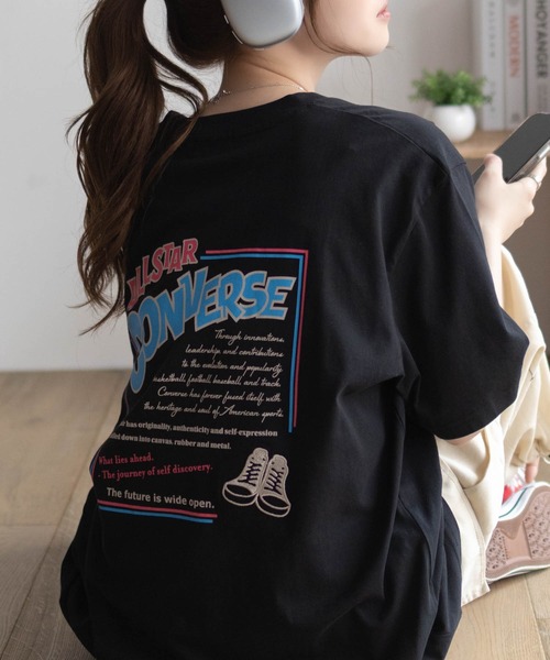 CONVERSE(コンバース)の「CONVERSE バックBOXプリントTシャツ(Tシャツ/カットソー・レディース・オートミール/ピンク/ライム/ブラック・M/L)」の1枚目の写真