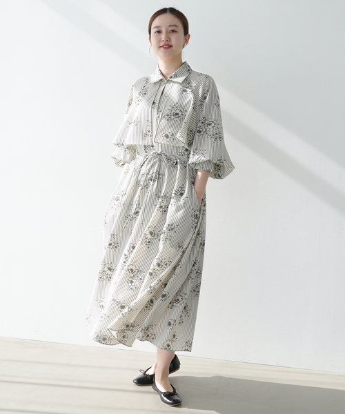 ★あー　IENA ストライプ花柄ワンピース IENA - 美品 IENA ストライプフラワースキッパーシャツ