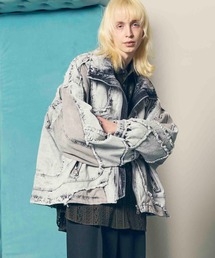 《UNISEX》Cut Off Denim Prime-Over Stand Collor Alien Blouson/カットオフデニムプライムオーバースタンドカラーエイリアンブルゾン【MAISON SPECIAL/メゾンスペシャル】