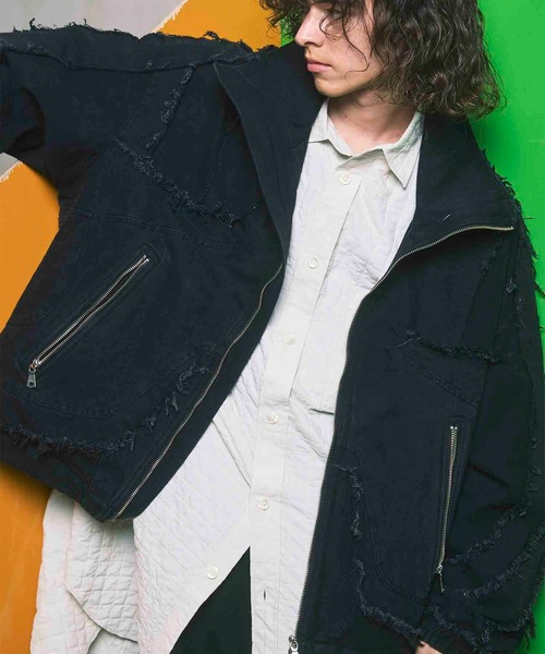 UNISEX》Cut Off Denim Prime-Over Stand Collor Alien Blouson
