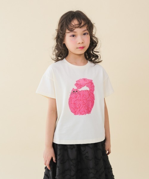 unica(ユニカ)の「NEKOペイントT(Tシャツ/カットソー・キッズ・オフホワイト/ピンク・S/L/XL/M)」の1枚目の写真