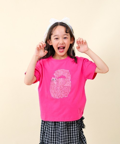 unica(ユニカ)の「NEKOペイントT(Tシャツ/カットソー・キッズ・オフホワイト/ピンク・S/L/XL/M)」の2枚目の写真