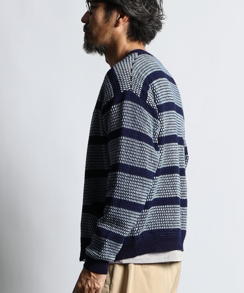The DUFFER of ST.GEORGE（ザダファーオブセントジョージ）の「[INDIGO LABEL] INDIGO TUCK BORDER CARDIGAN：インディゴ タックボーダー カーディガン（カーディガン/ボレロ・メンズ・ダークインディゴブルー・MEDIUM/LARGE/X-LARGE）」の6枚目の写真
