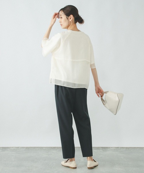 GLOBAL WORK（グローバルワーク）の「シフォンドッキング7分袖/325954（Tシャツ/カットソー・レディース・ブラック/グレイッシュベージュ/アイボリー/ライトグレー・MEDIUM/LARGE）」の17枚目の写真