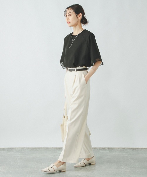 GLOBAL WORK（グローバルワーク）の「シフォンドッキング7分袖/325954（Tシャツ/カットソー・レディース・ブラック/グレイッシュベージュ/アイボリー/ライトグレー・MEDIUM/LARGE）」の20枚目の写真