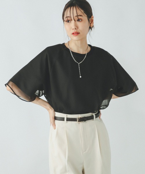 GLOBAL WORK（グローバルワーク）の「シフォンドッキング7分袖/325954（Tシャツ/カットソー・レディース・ブラック/グレイッシュベージュ/アイボリー/ライトグレー・MEDIUM/LARGE）」の22枚目の写真