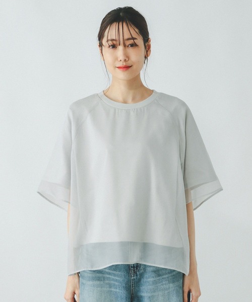GLOBAL WORK（グローバルワーク）の「シフォンドッキング7分袖/325954（Tシャツ/カットソー・レディース・ブラック/グレイッシュベージュ/アイボリー/ライトグレー・MEDIUM/LARGE）」の6枚目の写真