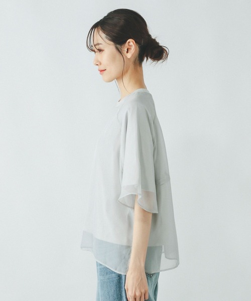 GLOBAL WORK（グローバルワーク）の「シフォンドッキング7分袖/325954（Tシャツ/カットソー・レディース・ブラック/グレイッシュベージュ/アイボリー/ライトグレー・MEDIUM/LARGE）」の7枚目の写真