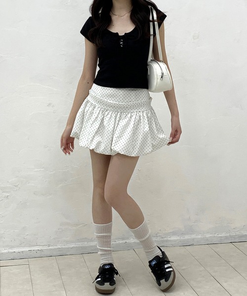 Teem Store(チームストア)の「【インパン付き】ドット柄フレアバルーンミニスカート(スカート・レディース・ホワイト/ブラック・S/M)」の12枚目の写真