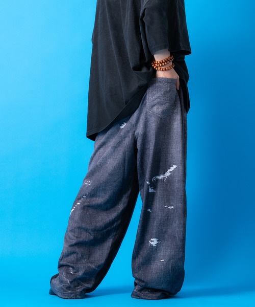 a.p.o.v. フェイクヴィンテージデニム転写スウェットパンツ（デニム