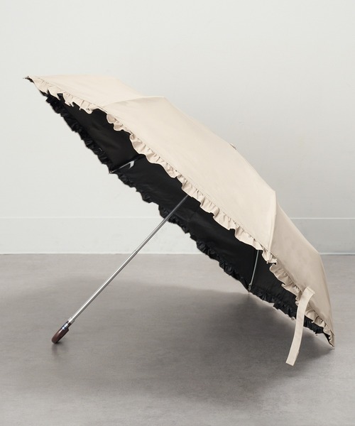 SETUP7(セットアップセブン)の「【SETUP7】50cm 無地フリル 晴雨兼用 折りたたみ傘 日傘 UPF50+ 紫外線対策 18850 MYJ(折りたたみ傘・レディース・ブラック/ベージュ/パープル/ミント/モカ・FREE)」の1枚目の写真