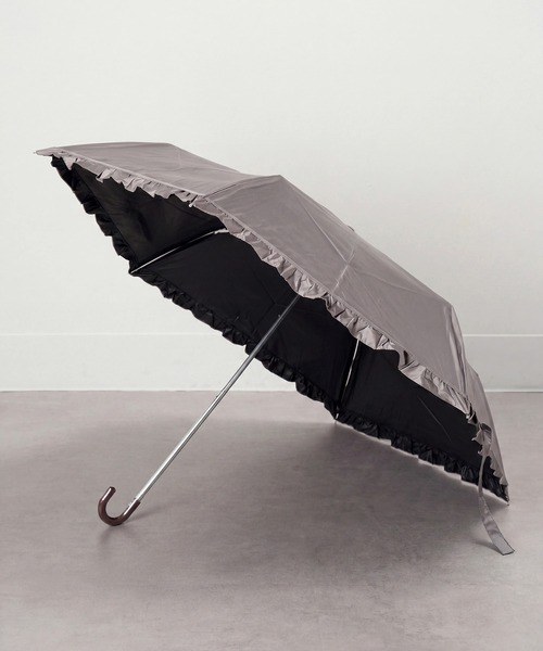 SETUP7(セットアップセブン)の「【SETUP7】50cm 無地フリル 晴雨兼用 折りたたみ傘 日傘 UPF50+ 紫外線対策 18850 MYJ(折りたたみ傘・レディース・ブラック/ベージュ/パープル/ミント/モカ・FREE)」の3枚目の写真