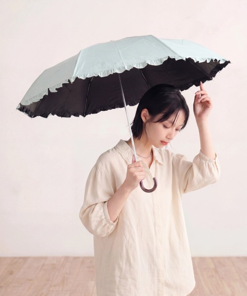 SETUP7(セットアップセブン)の「【SETUP7】50cm 無地フリル 晴雨兼用 折りたたみ傘 日傘 UPF50+ 紫外線対策 18850 MYJ(折りたたみ傘・レディース・ブラック/ベージュ/パープル/ミント/モカ・FREE)」の16枚目の写真