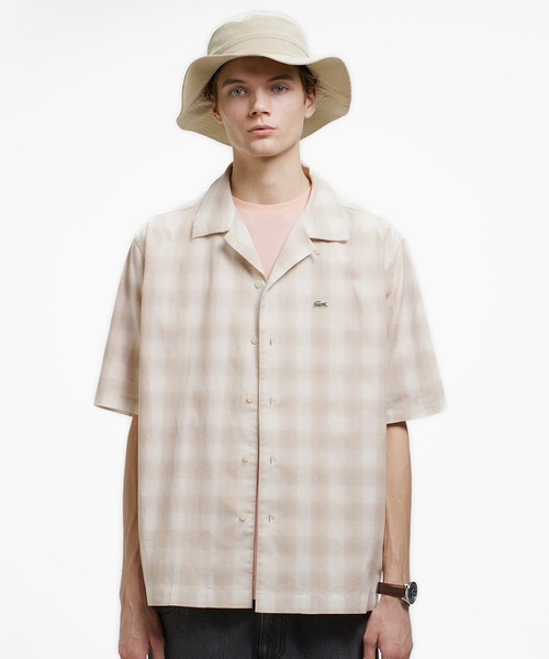 LACOSTE(ラコステ)の「リネンブレンドオープンカラーオンブレチェックシャツ(シャツ/ブラウス・メンズ・グレー/グレイッシュブルー/ブラウン/ブラック/オフホワイト/ネイビー・39/38/41/40)」の2枚目の写真