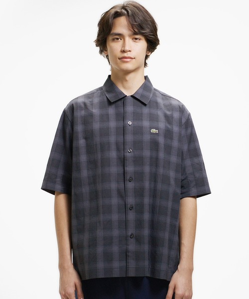 LACOSTE(ラコステ)の「リネンブレンドオープンカラーオンブレチェックシャツ(シャツ/ブラウス・メンズ・グレー/グレイッシュブルー/ブラウン/ブラック/オフホワイト/ネイビー・39/38/41/40)」の3枚目の写真