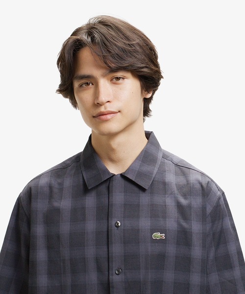 LACOSTE(ラコステ)の「リネンブレンドオープンカラーオンブレチェックシャツ(シャツ/ブラウス・メンズ・グレー/グレイッシュブルー/ブラウン/ブラック/オフホワイト/ネイビー・39/38/41/40)」の10枚目の写真